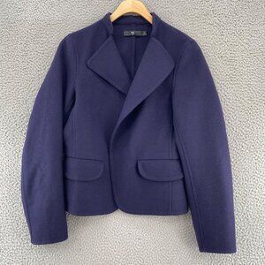 Uniqlo Blazer Womens Small Navy Wool Blend Pockets Open Front Office Career Work